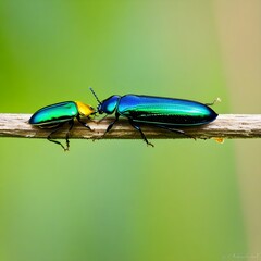 Fototapeta premium Jewel beetles perched on stick