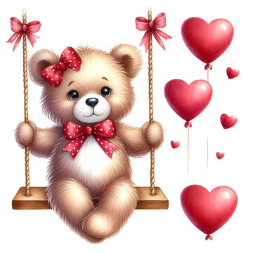 watercolor valentine teddy bear clipart bundle