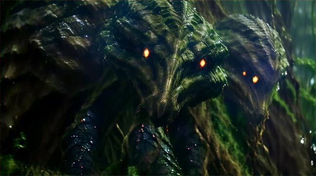 Giant swamp snake creature with glowing eyes fantasy monster looping animation