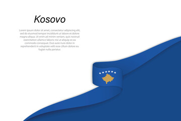 Wave flag of Kosovo with copyspace background - obrazy, fototapety, plakaty