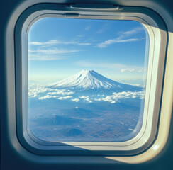 view of the mount mountain from the window of an airplane
