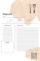 Blank Recipe Book Printable Template custom background with colors