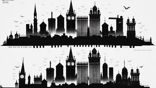 Silhouettes of iconic London buildings on the city skyline, image Concept: travel and metropolis architecture