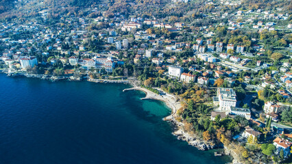 Lovran, aerial view, seaside, bay, hotels, Croatia