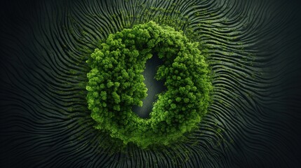 Carbon print concept, green tree looking like a human fingerprint - obrazy, fototapety, plakaty