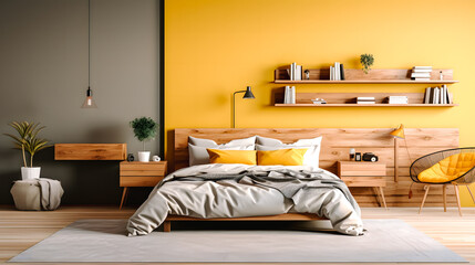 Chambre  au décor contemporain avec une touche de jaune