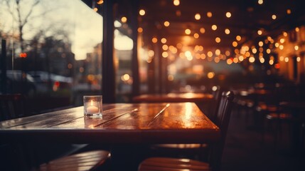 Blurred background of the restaurant with bokeh lights
