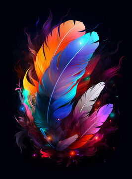 Feather feather maker app free. A colorful feather on a black background © Vadim