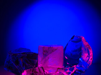 colored purple blue ice for product presentation podium background