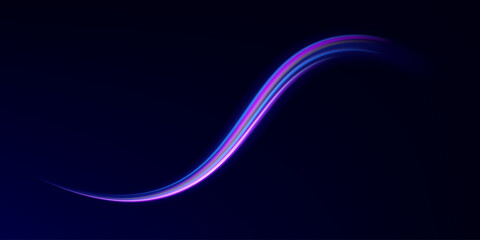 Light trail wave effect. Abstract motion lines, glowing headlights and optical fiber, PNG glow curve swirl, road car headlights and glowing white speed lines on a swirl light on the road.