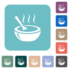 Glossy steaming bowl of soup with spoon rounded square flat icons