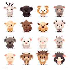 Fototapeta premium isolated set Cute farm animals on white background, animals, zoo