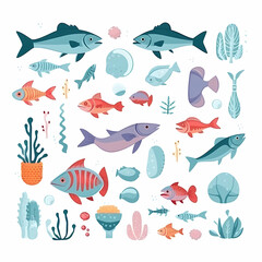icons set fish enviroment