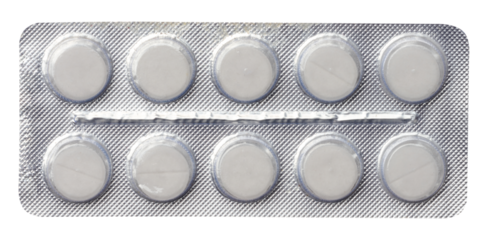 Blister pack with round pills on a white isolated background