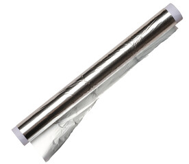 Roll of gray foil for baking and packaging food on a white background
