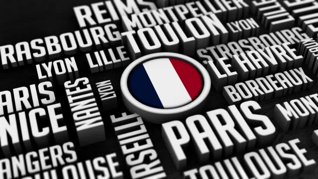 France Cities Word Cloud Collage in 3D