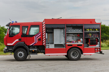 In this captivating scene, a state-of-the-art firetruck, equipped with advanced rescue technology,...