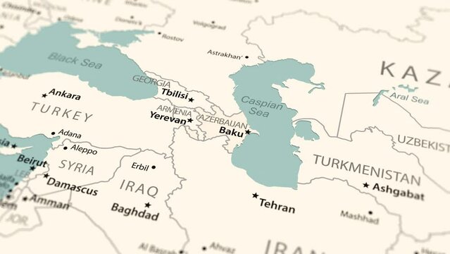 Azerbaijan on the world map. Smooth map rotation. 4K animation.