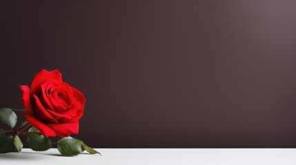 Single Red Rose with Ample Blank Space for Text