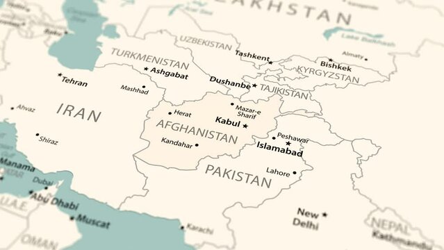 Afghanistan on the world map. Smooth map rotation. 4K animation.