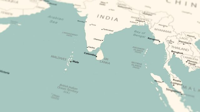 Sri Lanka on the world map. Smooth map rotation. 4K animation.