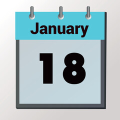 vector calendar page with date January 18, light colors