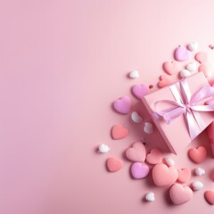 Festive mockup, hearts and gift on a pink background, space for text.oncept copy space, congratulation, valentine's day, mother, birth, wedding, card,gift.