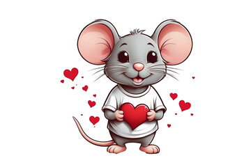 cute graphics mouse with a red heart elephant with a red heart