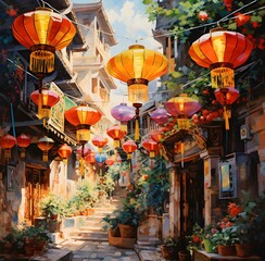 Chinese lanterns on the streets of the city, spring festival,China, New Year