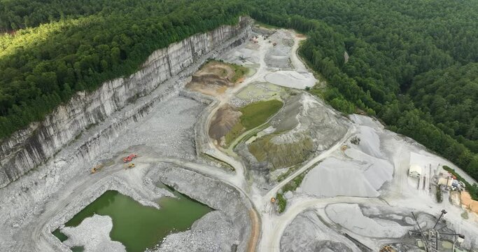 Limestone quarry at industrial open-pit mining site In North Carolina Appalachians, USA