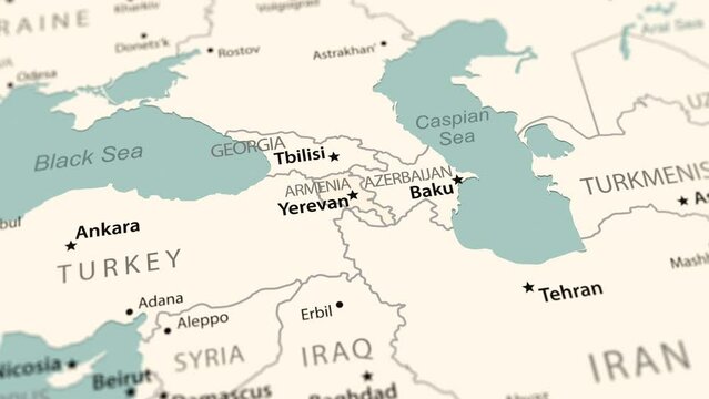 Armenia on the world map. Smooth map rotation. 4K animation.