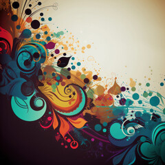 Abstract background with place for text, made of swirls, leafs, dots, lines, flowers, and waves shapes.