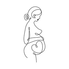 Continuous line drawing of pregnant woman holding her belly Icon Design Symbol Template Flat Style Vector