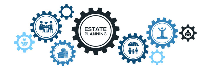 Estate planning banner web icon vector illustration concept with icon of living well, trust, property disposition, charity, succession, life insurance.