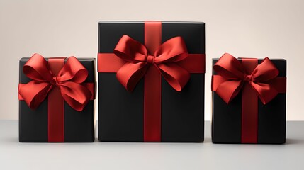Festive Gift Display, gift boxes, black, red bow, elegant display