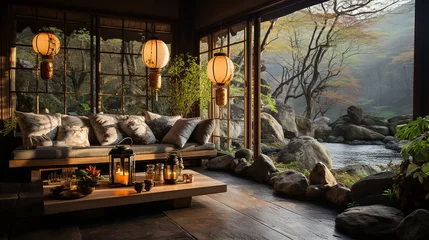 Foto auf Glas Japanese zen garden retreat meditation lanterns  © Umut