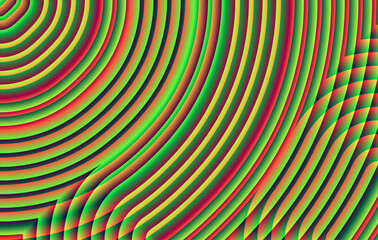 Kolorowe fluorescencyjne gradientowe koliste linie z dominacją koloru zielonego i czerwieni - cyfrowe abstrakcyjne tło