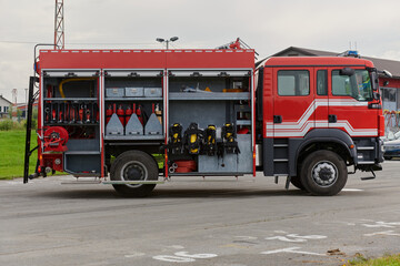 In this captivating scene, a state-of-the-art firetruck, equipped with advanced rescue technology,...