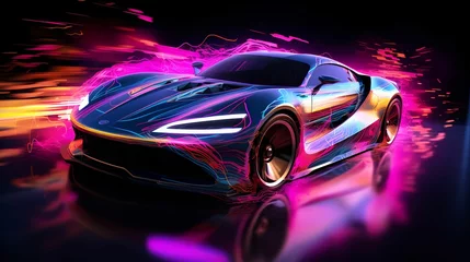 Fototapeten Night Racing Elegance, neon, sports car, excitement, radiating energy © asura