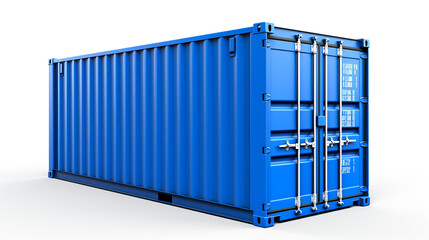 Blue metal freight shipping container isolated on white. Transport Concept.