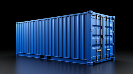 Blue metal freight shipping container isolated on black. Transport Concept.