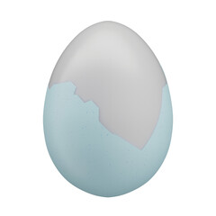 3D Boiled Egg with Blue Shell and Transparent Background