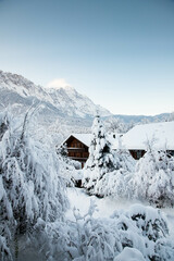 wintertime in small german village covered with snow Garmish-Partenkirchen