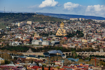 Aerial view of night Tbilisi downtown