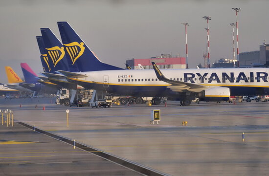 Ryanair Aircraft Fleet In Orio Al Serio Airport, Bergamo.