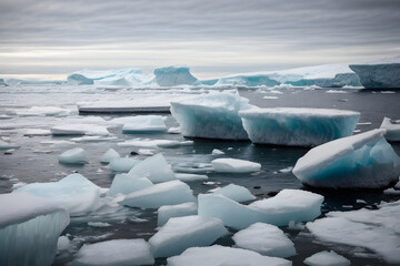 Icebergs in Antarctica. Global warming, climate change and natural disaster concept.