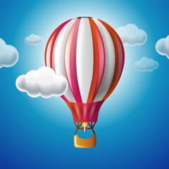 Illustration of a hot air balloon in the sky among the clouds on a clear day.