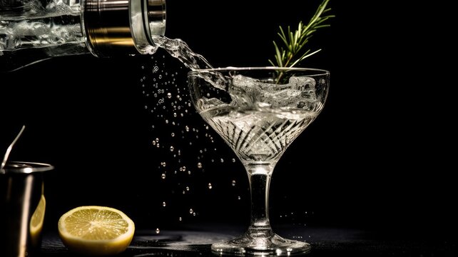 Pouring gin into a cocktail glass with a splash