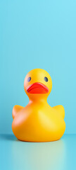 Illustration of yellow rubber duck on a blue background. 