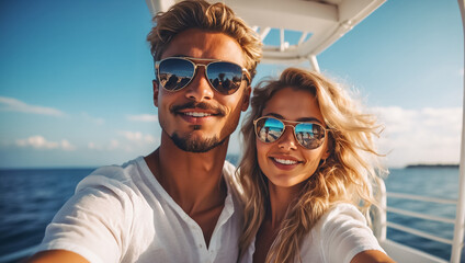 Portrait of a happy couple on a yacht